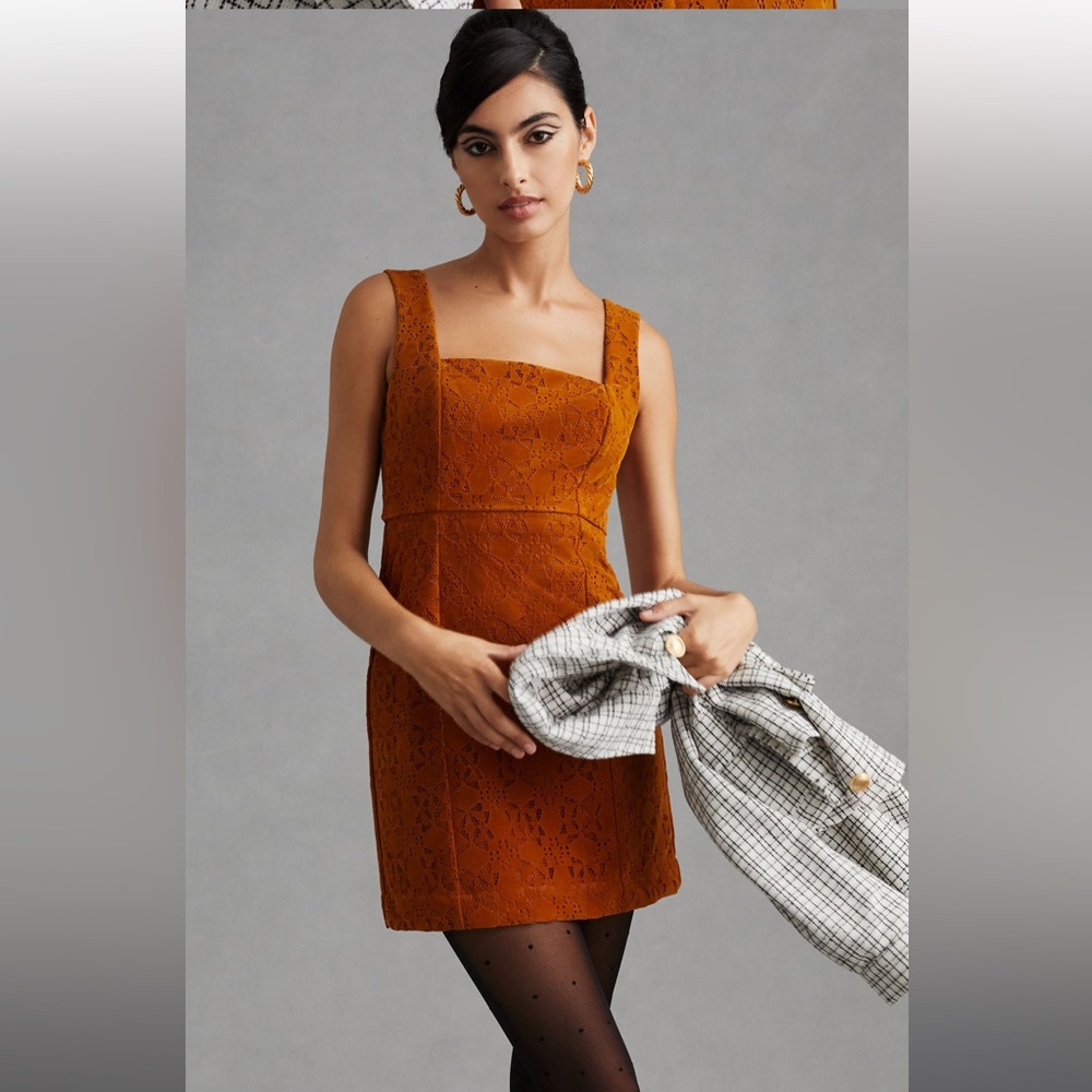 Maeve by Anthropologie Mini Dress in Rust